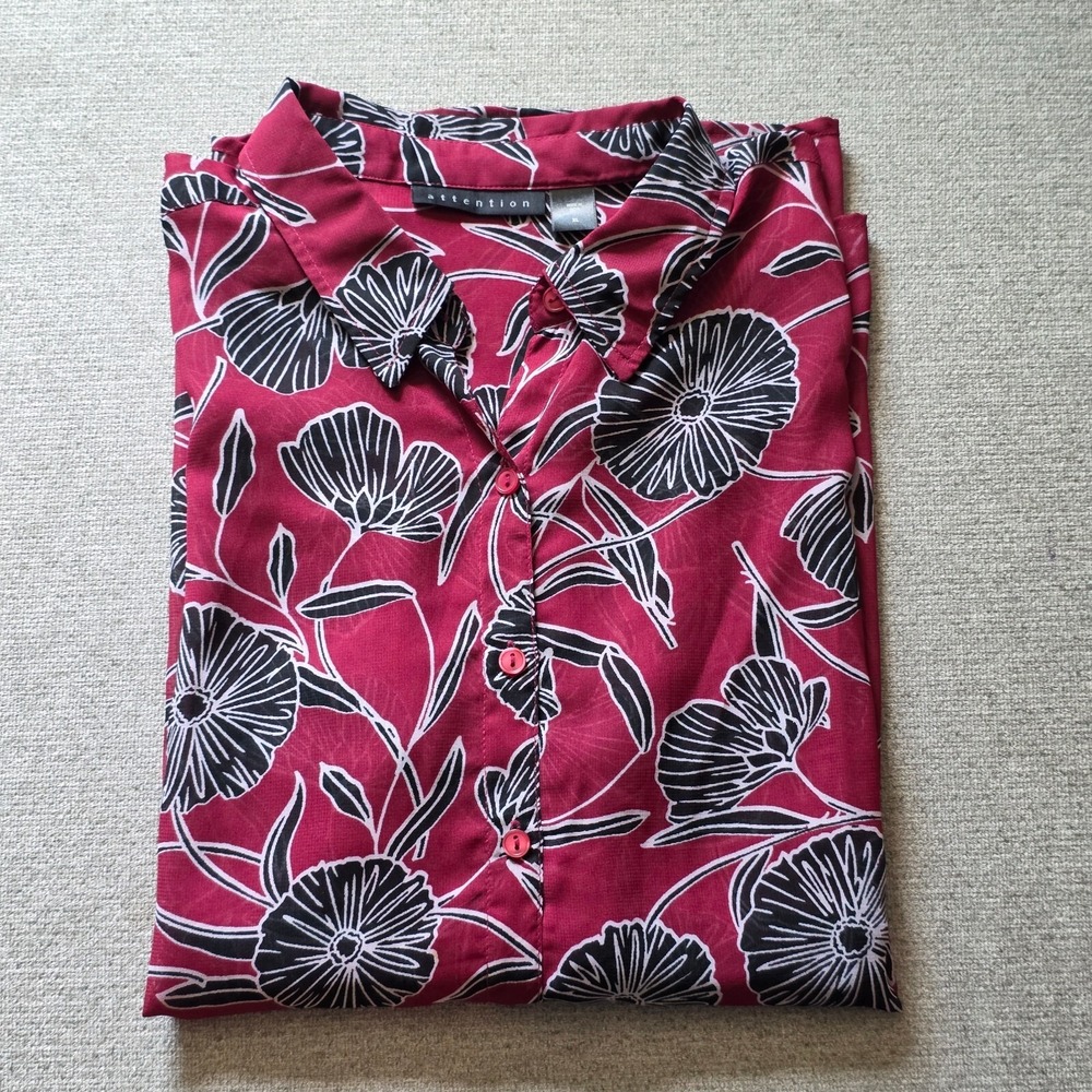 XL womens shirt button down lighweight Essentials Burgundy Floral ButtonUp Shirt